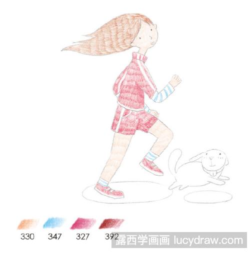 奔跑的少女彩铅画