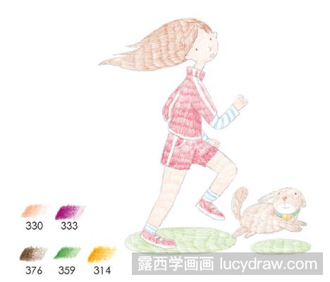 奔跑的少女彩铅画