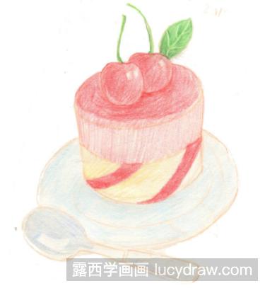 彩铅画教程：怎么画樱桃蛋糕