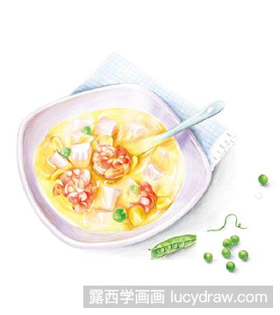 彩铅画教程：怎么画三鲜豆腐羹