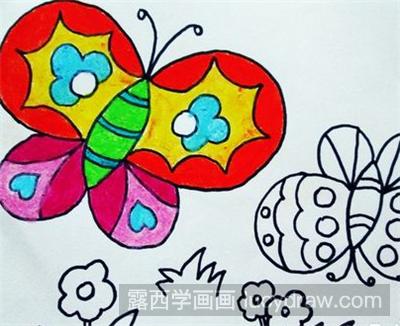 儿童画教程：用油画棒画漂亮的蝴蝶