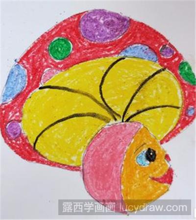 儿童画教程：用油画棒画卡通蘑菇