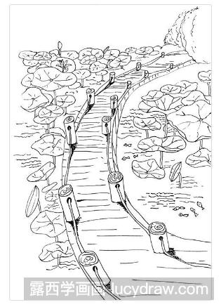 儿童画荷花池塘步骤教程