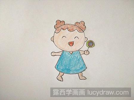 儿童画吃棒棒糖的小女孩怎么画
