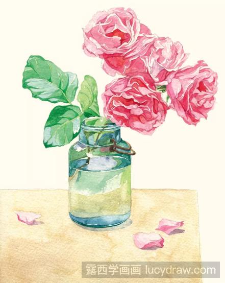 水彩画一瓶玫瑰花步骤教程