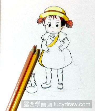 彩铅漫画教程：龙猫主角小梅的画法