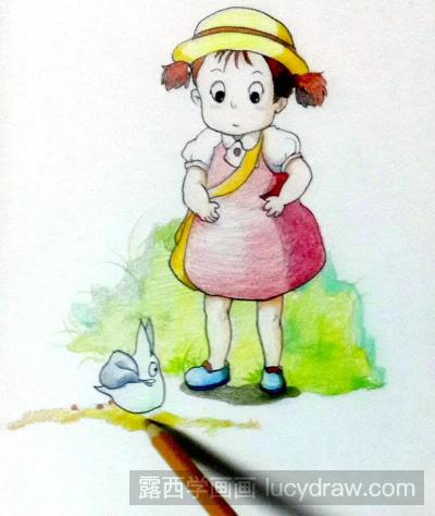 彩铅漫画教程：龙猫主角小梅的画法