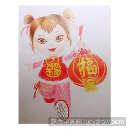 中国福娃彩铅画步骤