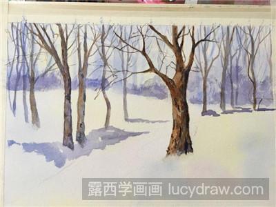 水彩画教程：教你画雪中的树木