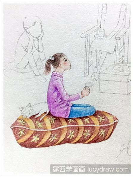彩铅画坐着的女孩怎么画