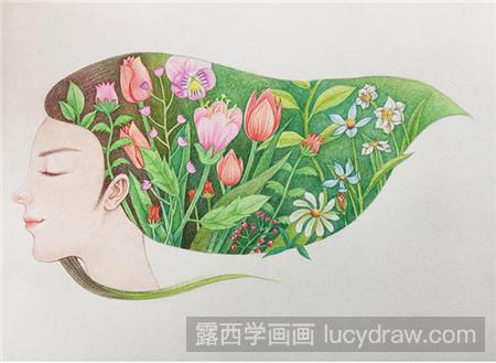 春日畅想彩铅画步骤