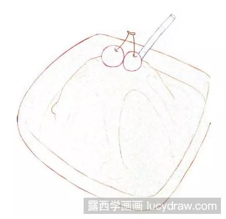 彩铅画美食：樱桃冰淇淋的画法