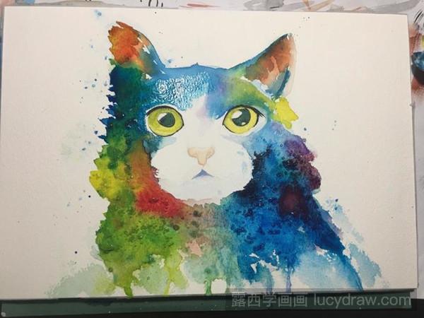 蓝猫水彩画教程