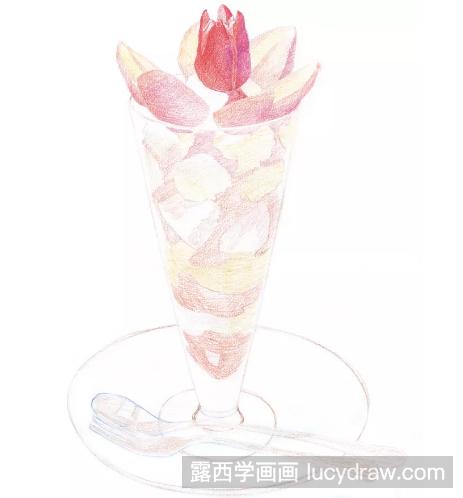 彩铅画美食：草莓冰淇淋的画法