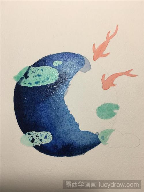 荷塘鱼水彩画教程