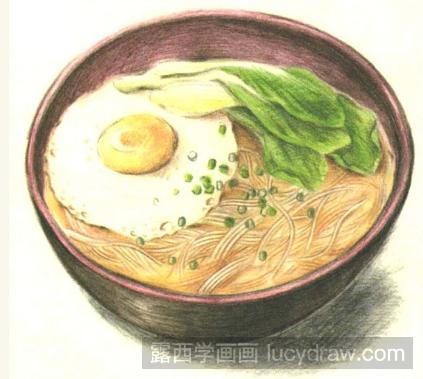 彩铅画美食：教你画一碗鸡蛋拉面