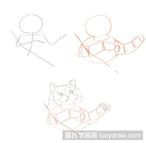 玩包装纸的猫咪彩铅画