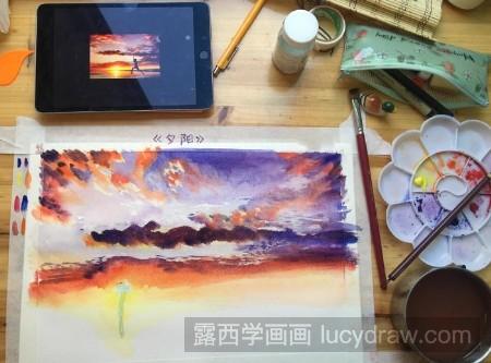 水彩画夕阳怎么画