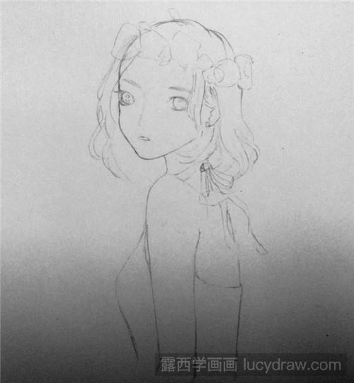 花环少女彩铅画教程