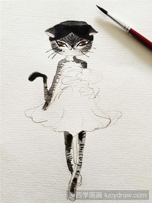 猫小姐水彩画教程