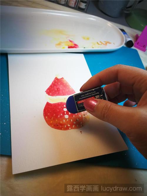 草莓雪人水彩画教程