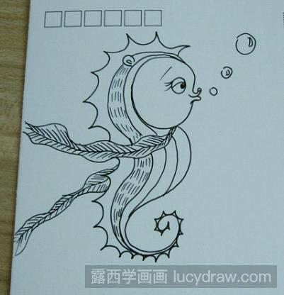 动物儿童画：教你画吐泡泡的海马