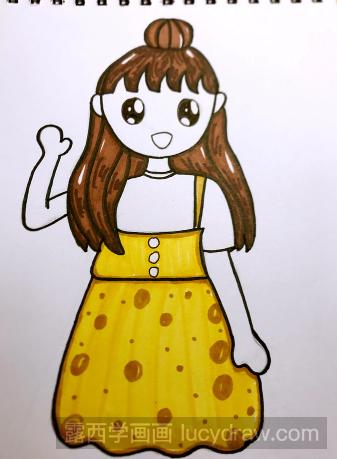 马克笔手绘教程：画一个丸子头女孩