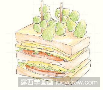 彩铅画教程：怎么画三明治