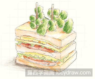 彩铅画教程：怎么画三明治