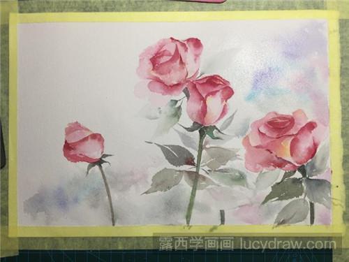水彩画教程：一丛半写实半写意的玫瑰