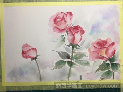水彩画教程：一丛半写实半写意的玫瑰