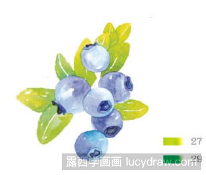 美味蓝莓水彩画教程