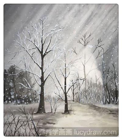 水彩画教程：教你画灰色的冬夜