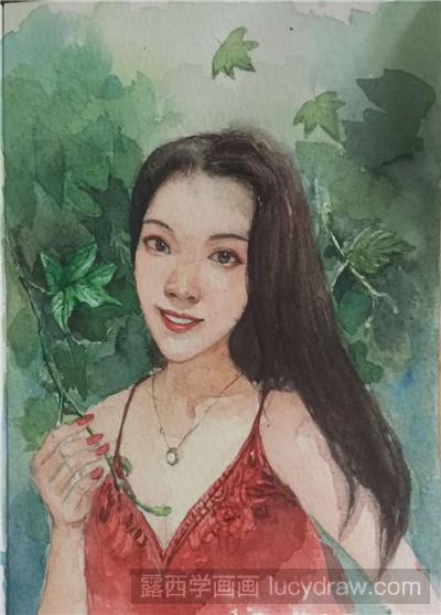 水彩画教程：教你画红绿相宜的女孩