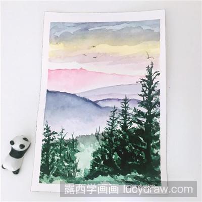 水彩画教程：教你画远山和树