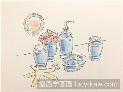 彩铅画教程：教你画海洋风卫浴小物