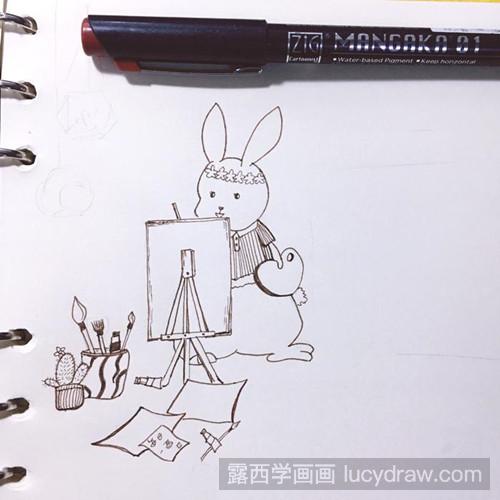 画画的萌兔子插画教程