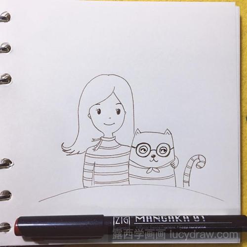 女孩和猫咪插画教程