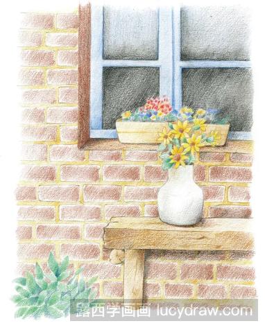彩铅插画教程：种满鲜花的窗台