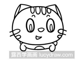 卡通简笔画：带游泳圈的小猫