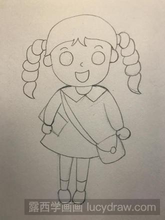 人物儿童画：麻花辫小女孩的画法
