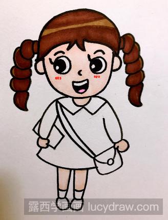 人物儿童画：麻花辫小女孩的画法