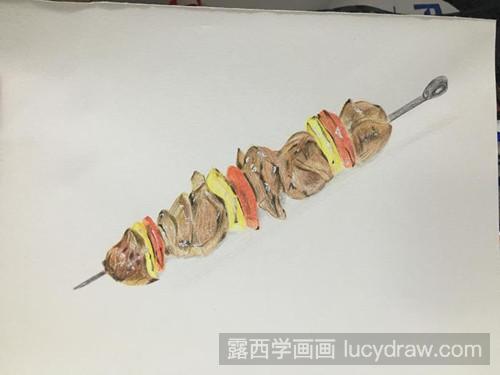 烤肉串彩铅画教程
