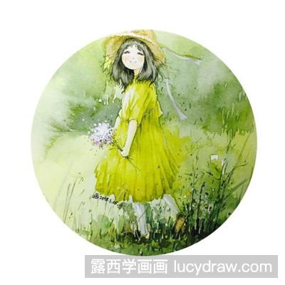 水彩画教程：教你画穿黄裙子的春姑娘