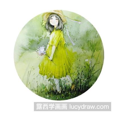 水彩画教程：教你画穿黄裙子的春姑娘