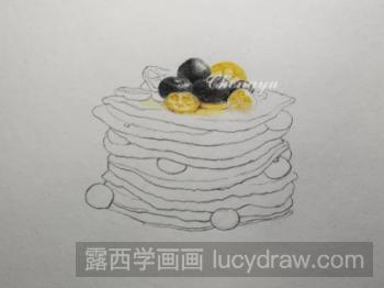 彩铅画美食：蓝莓金桔松饼的画法