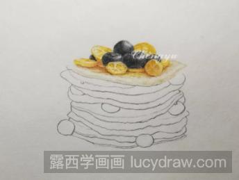 彩铅画美食：蓝莓金桔松饼的画法