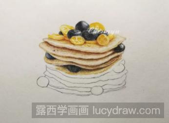 彩铅画美食：蓝莓金桔松饼的画法