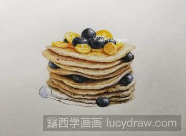 彩铅画美食：蓝莓金桔松饼的画法