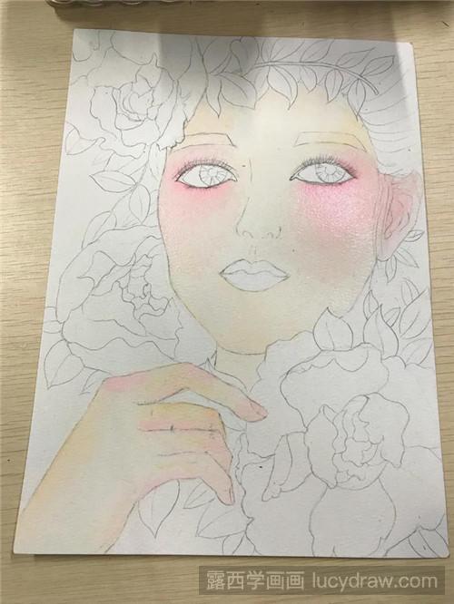 美人如花水彩画教程